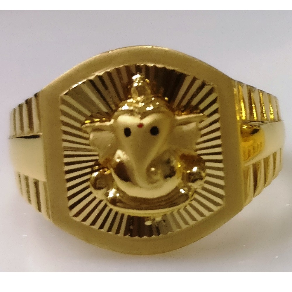 22kt gold plain casting lord ganesha gents ring
