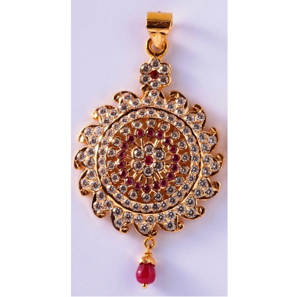 22kt gold close setting cz light weight attractive round pendant mv-p03