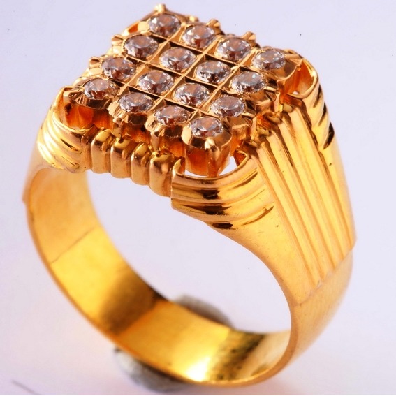 22kt gold close setting CZ designer gents ring gr-02