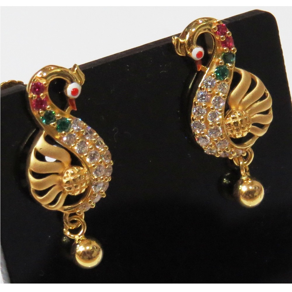22kt gold cz peacock design earring s-1