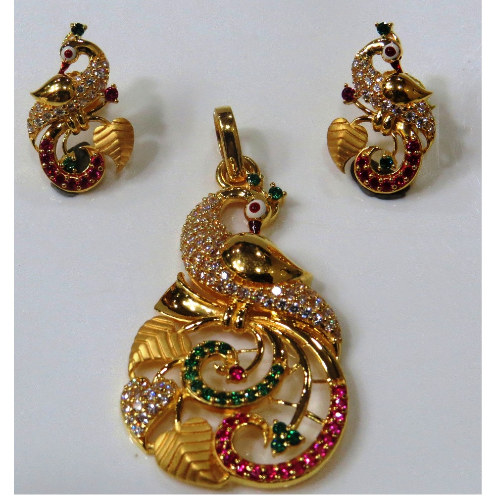 22kt gold casting cz peacock design pendant set ps-01
