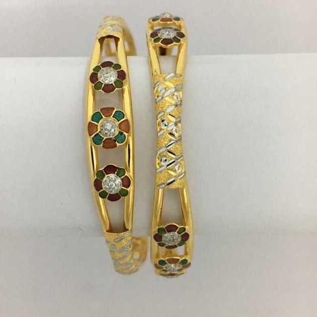 22KT Yellow Gold Antique Ladies Flower Design Bangles