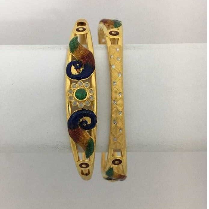 22KT Yellow Gold Antique Ladies Peacock Design Bangles