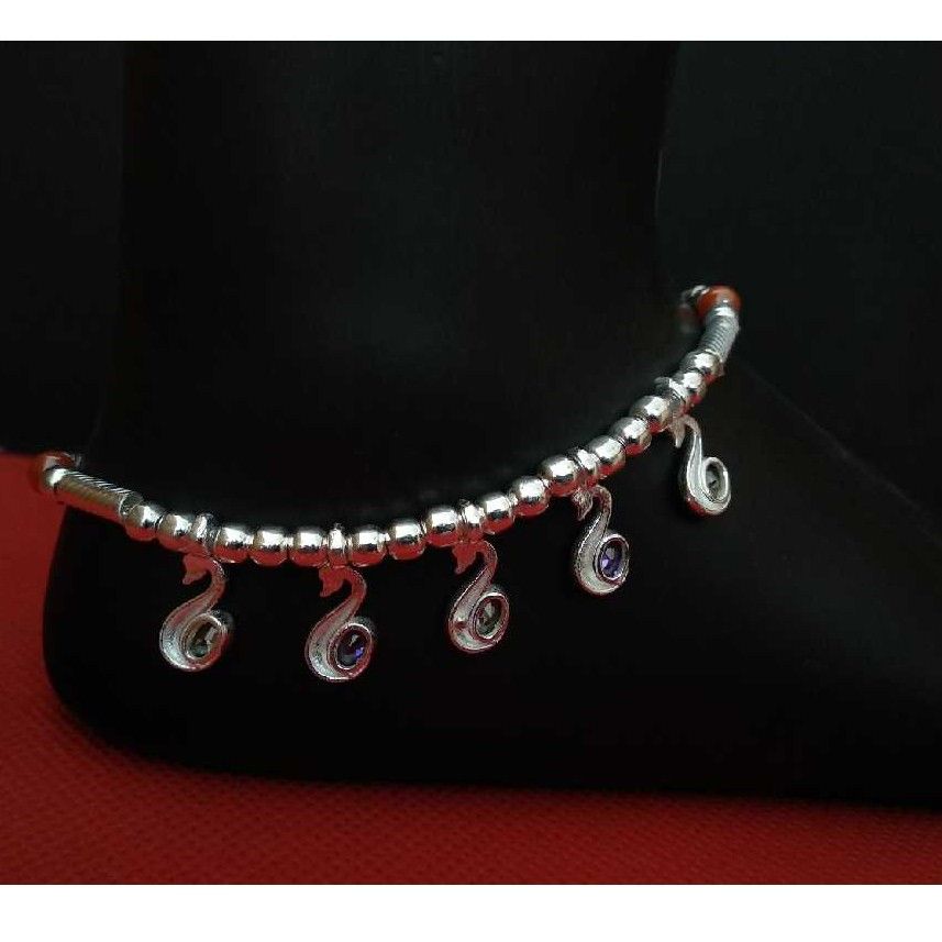 Oval Layer 925 Silver Antique Payal