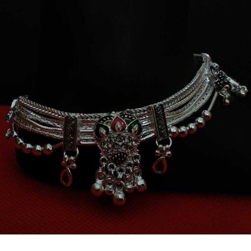 Broad Flower Style Indian Silver Payal