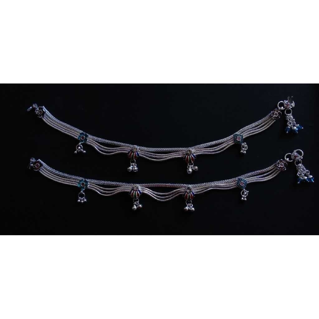 Silver Indian 3 Line Natural Payal