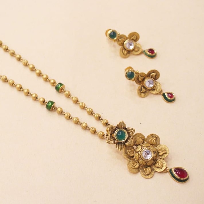 22KT Gold Antique Flower Design Dokiya Set AD002