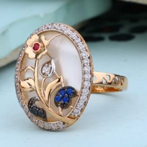 750 Rose Gold CZ Hallmark Fancy Ladies Ring RLR969