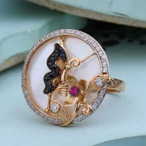 750 Rose Gold CZ Hallmark Designer Ladies Ring RLR966