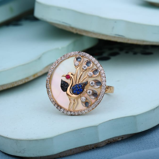 750 Rose Gold CZ Stylish Ladies Ring RLR963