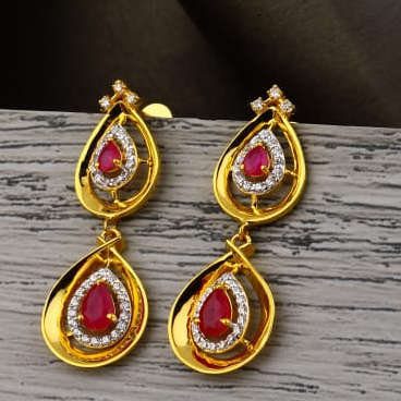 916 Gold CZ Hallmark Ladies Classic Jummar Earrings LJE514