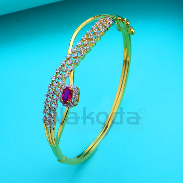 750 Gold CZ Hallmark Ladies Classic Kada Bracelet LKB226