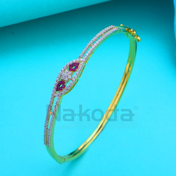 750 Gold CZ Ladies Classic Kada Bracelet LKB217