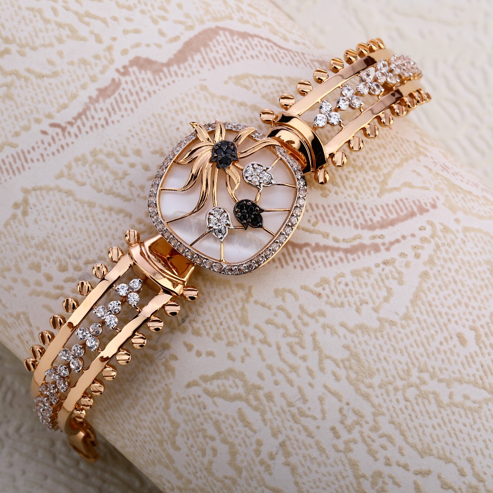 750 Rose Gold Women's delicate Hallmark Kada Bracelet RLKB340