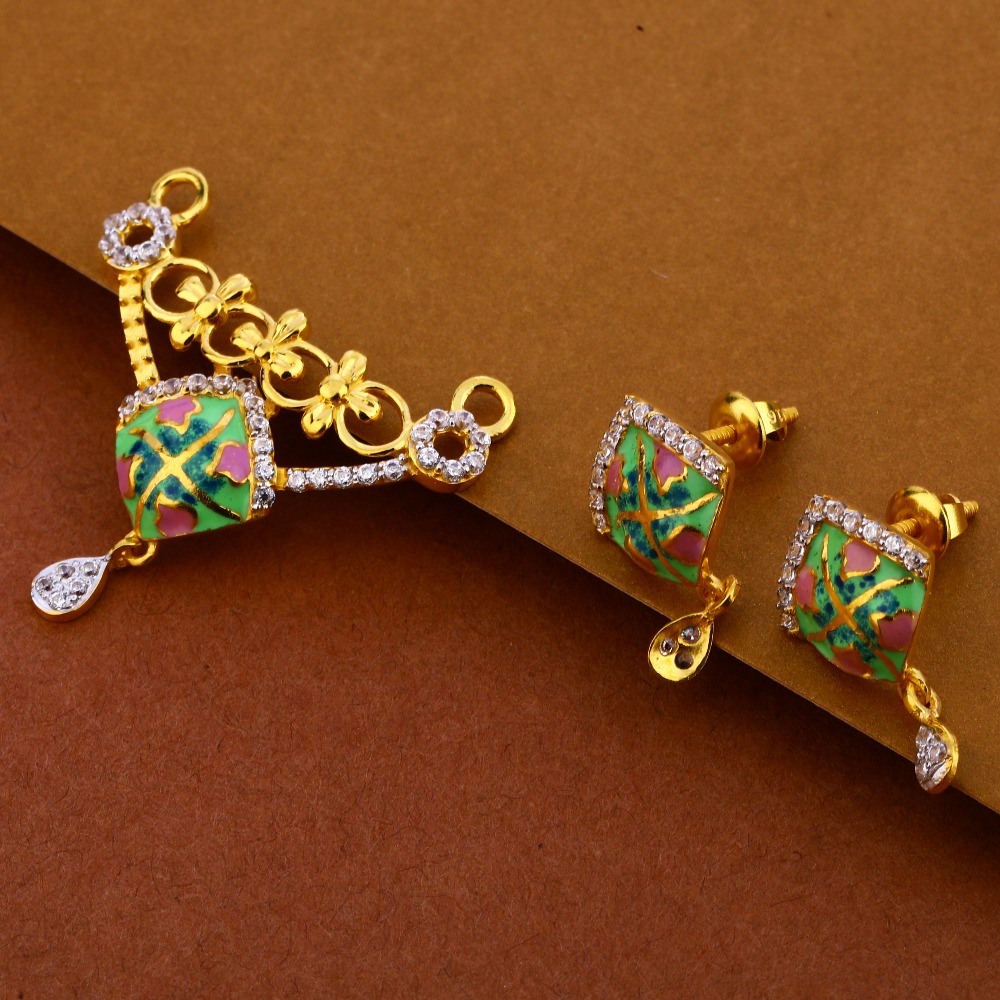 916 Gold Ladies Classic Hallmark CZ Mangalsutra Pendant Set MP309
