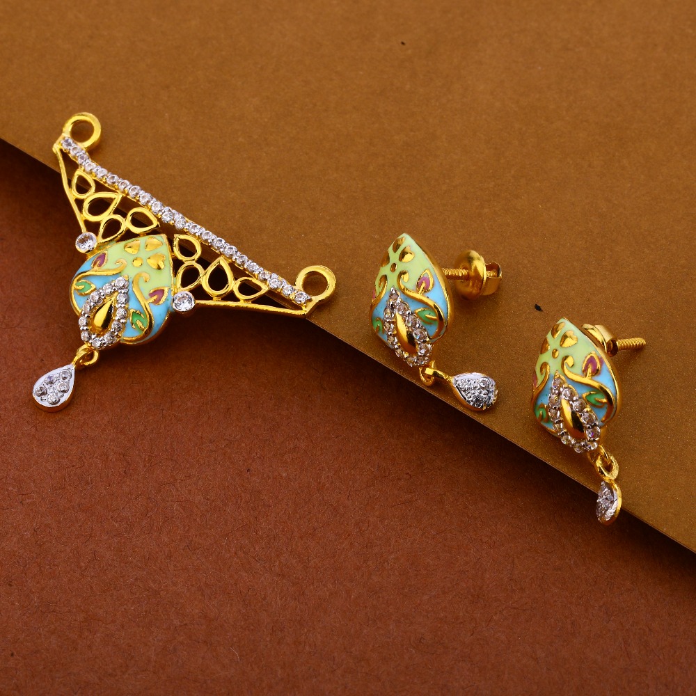 916 Gold Ladies Exclusive CZ Mangalsutra Pendant Set MP304