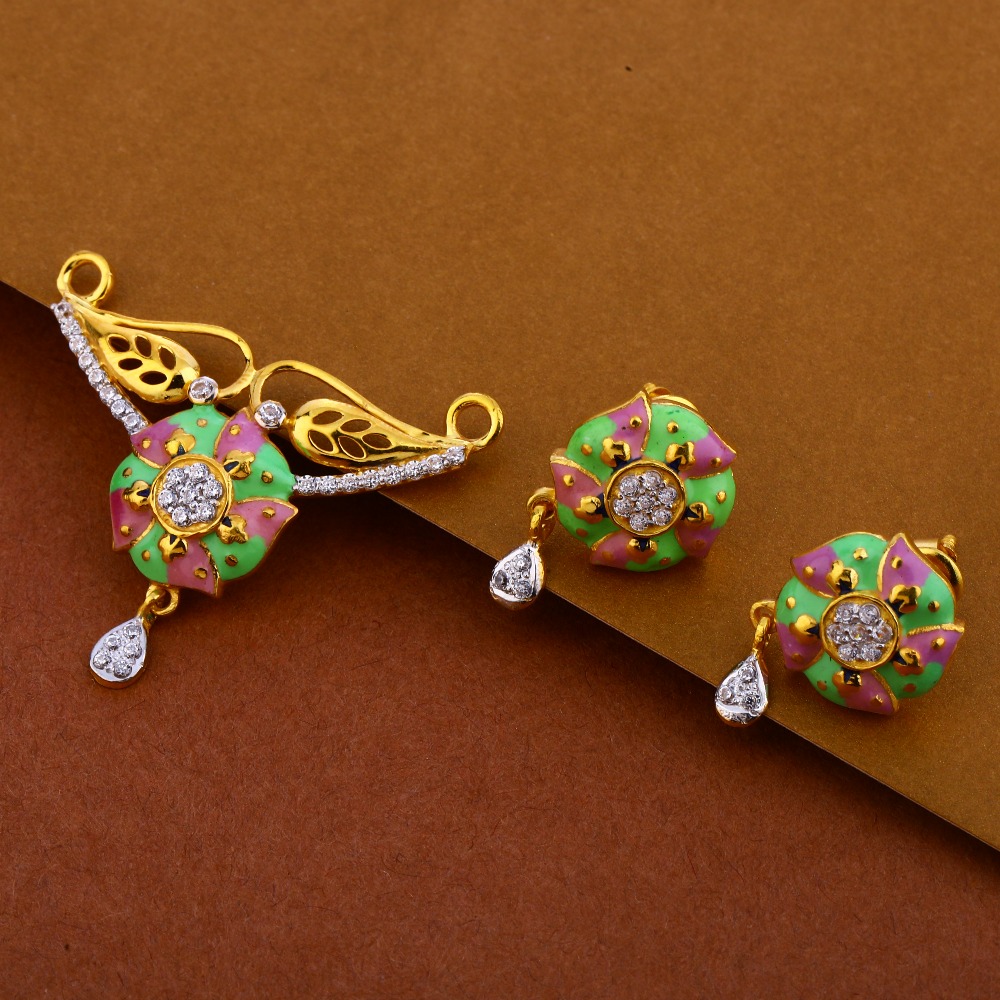 916 Gold CZ Ladies Fancy Mangalsutra Pendant Set MP297