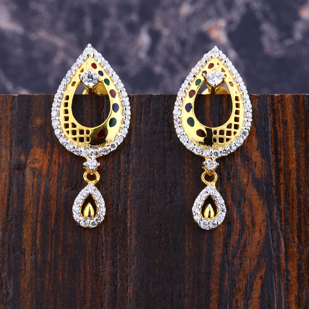 916 Gold CZ  Women's Fancy Hallmark Earring LFE377