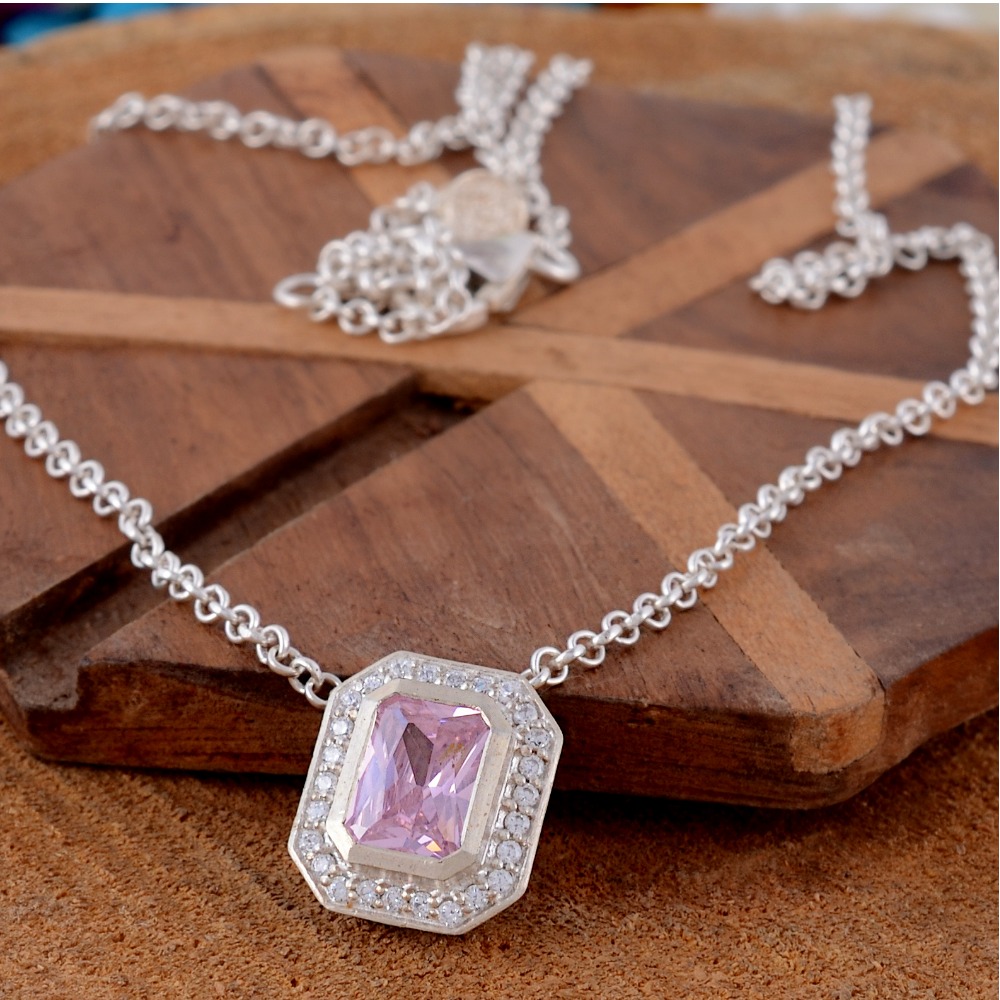 925 Silver Pendant Pink Stone