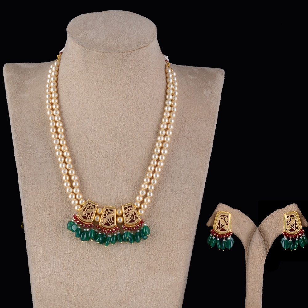 925 Silver Traditional Moti Fusion Necklace Set