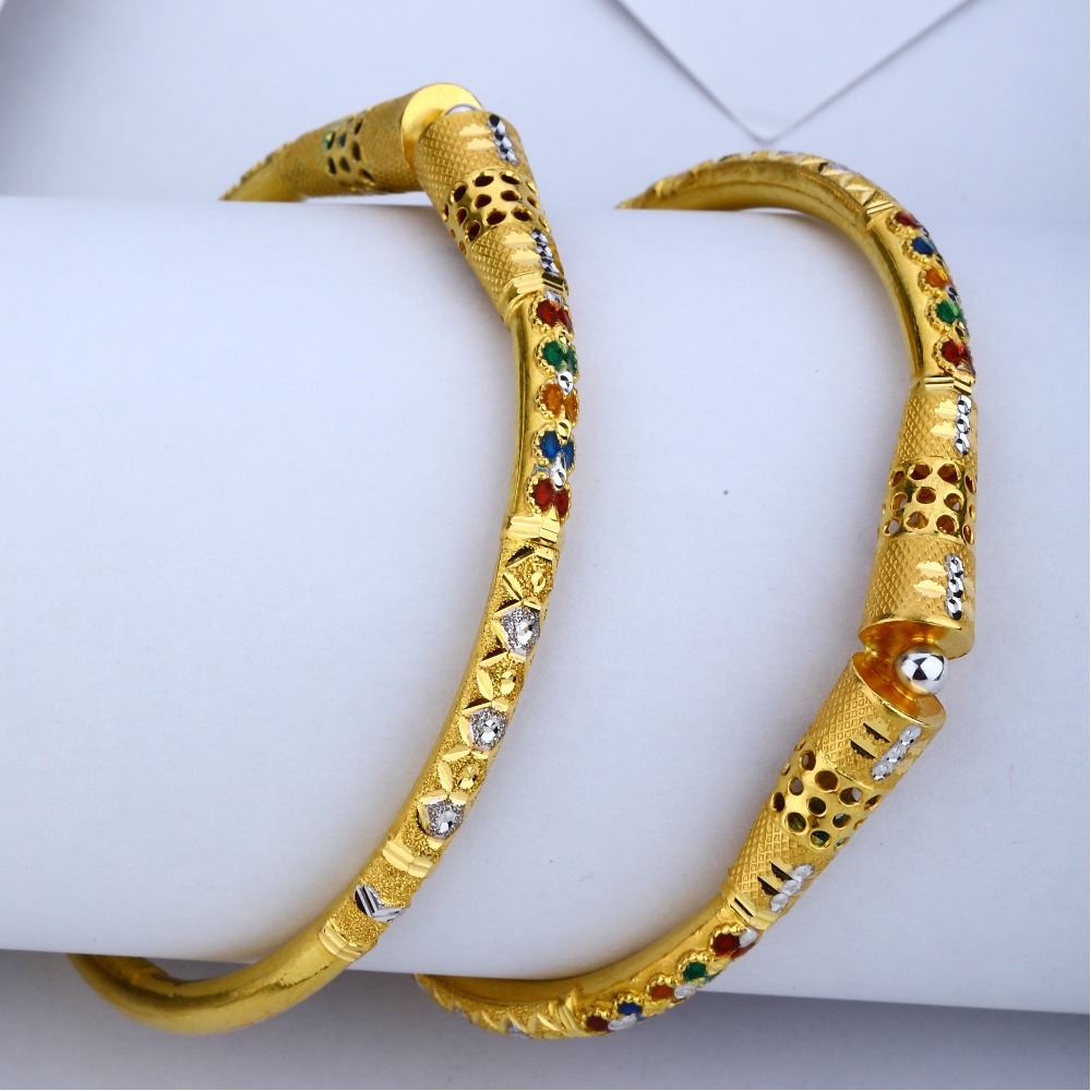 22KT Gold Colorful Meenakari Kadli Bangle