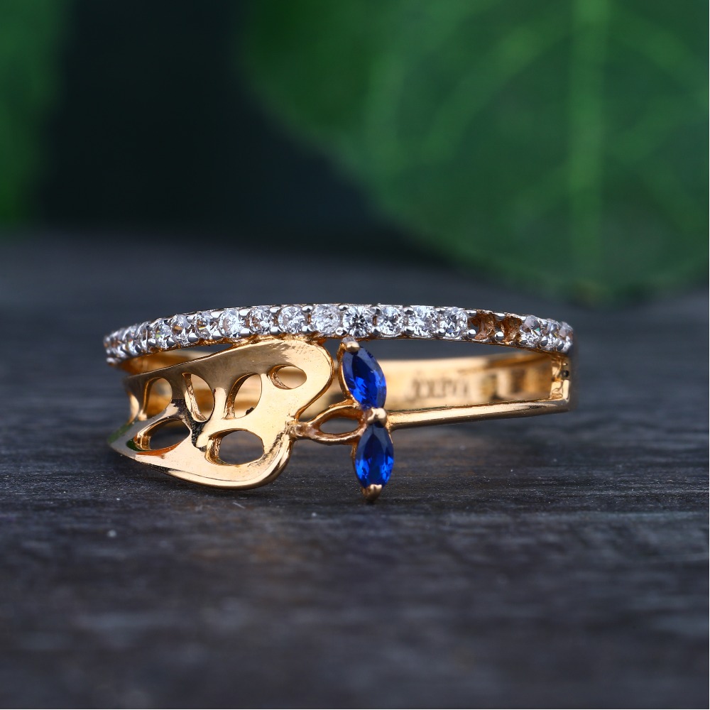 916 Gold Hallmark Blue Stone Design Ring