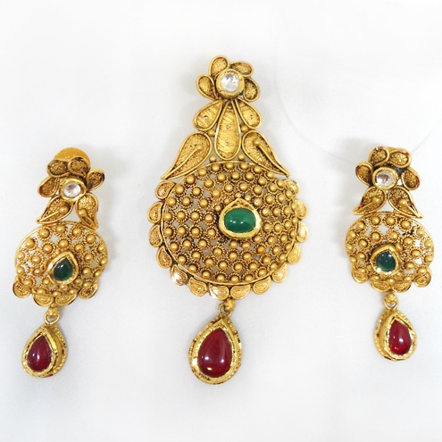 916 Gold Antique Jadtar Pendant Set RHJ-5715