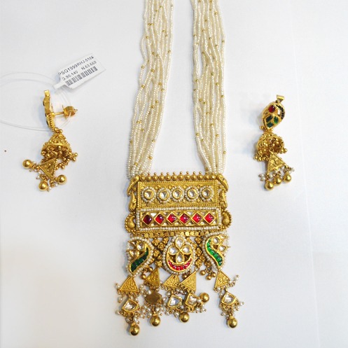 22KT Gold Traditional Long Necklace Set For Bridal RHJ-5186