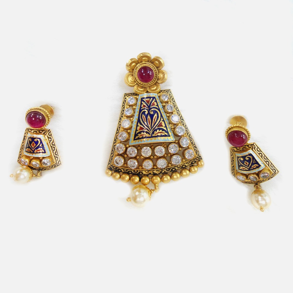 22KT Gold Antique Colorful Pendant Set RHJ-5594