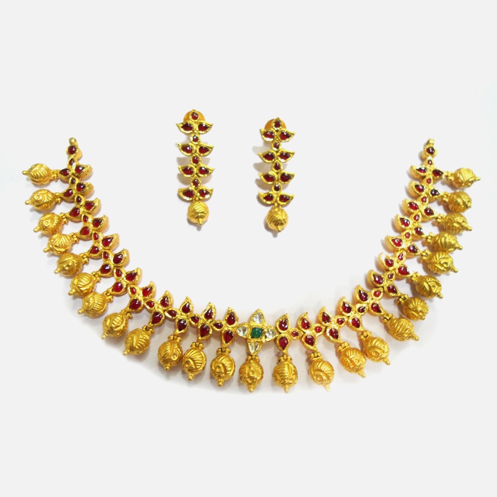22KT Gold Antique Bridal Necklace Set RHJ-4759