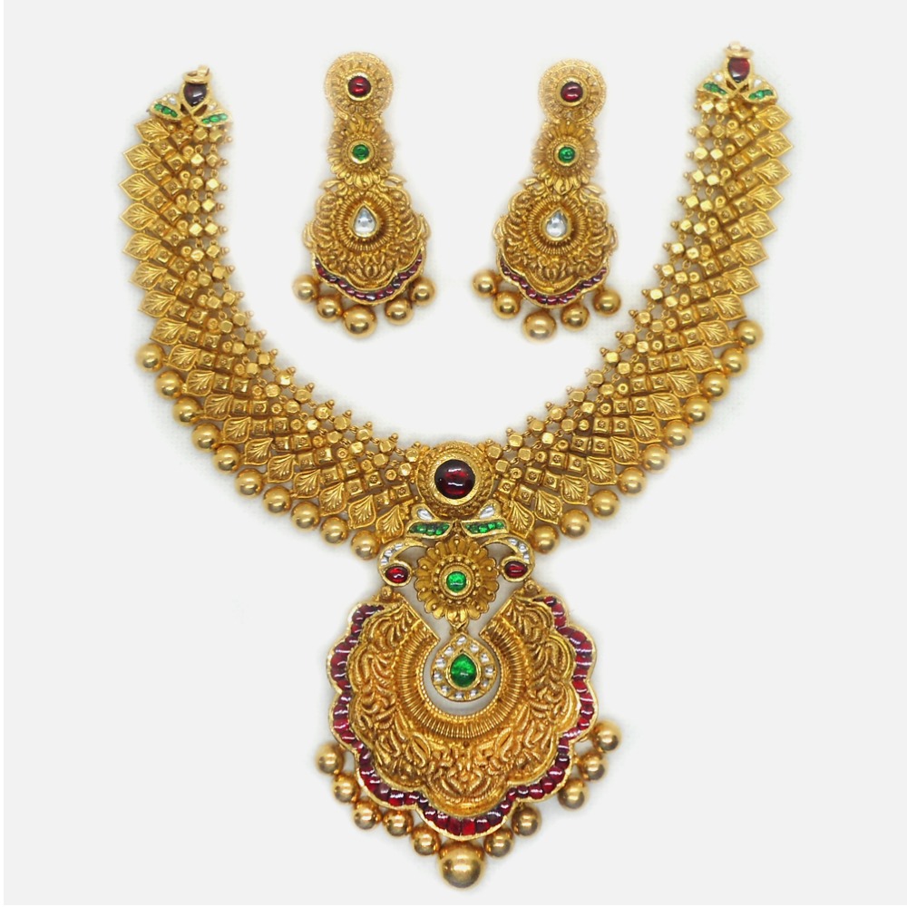 916 Gold Antique Bridal Necklace Set RHJ-6039
