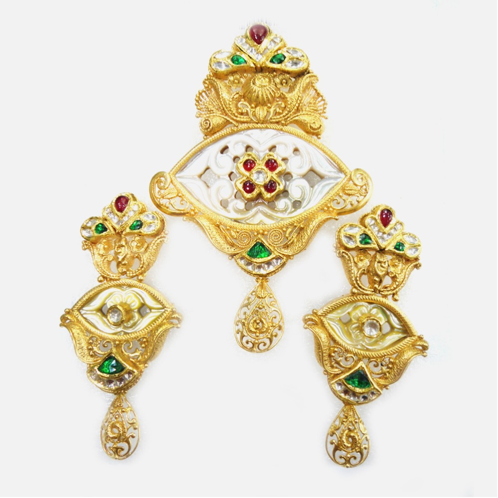 916 Gold Antique Bridal Pendant Set RHJ-2430