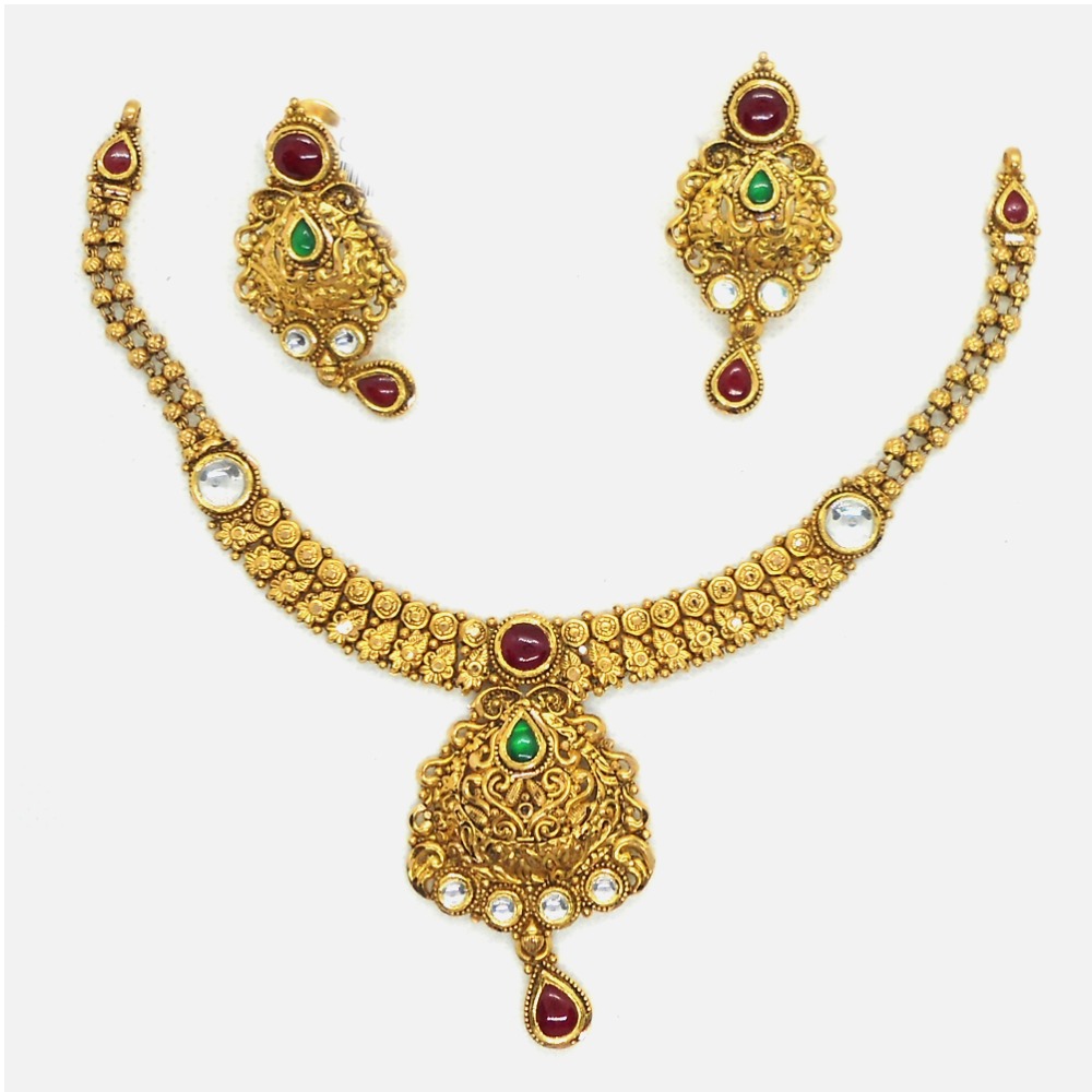 22KT Gold Antique Bridal Necklace Set RHJ-4497