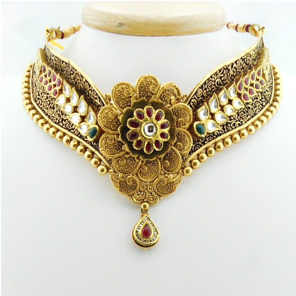 22KT Gold Antique Bridal Necklace Set RHJ-3038