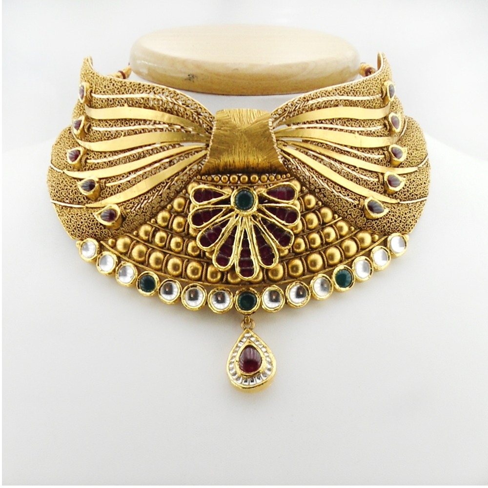 22KT Gold Antique Bridal Necklace Set RHJ-2648