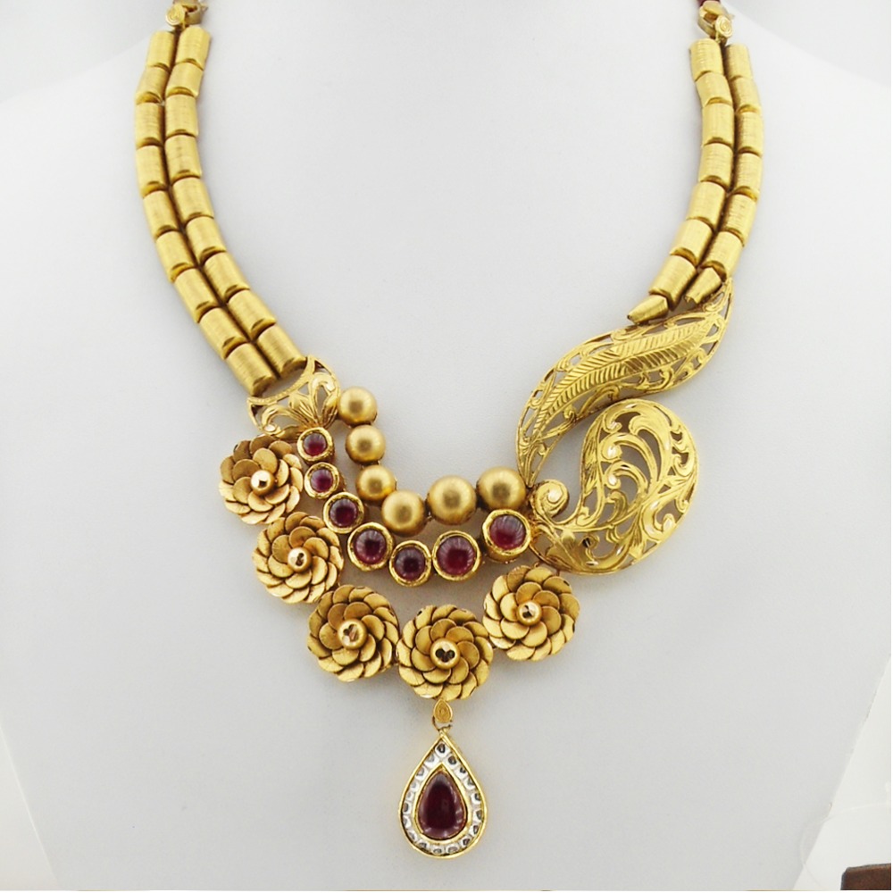 22KT Gold Antique Bridal Necklace Set RHJ-3372