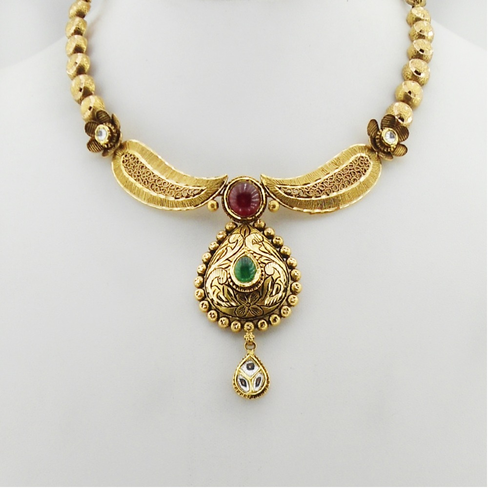 22K Gold Antique Bridal Necklace Set RHJ-3365