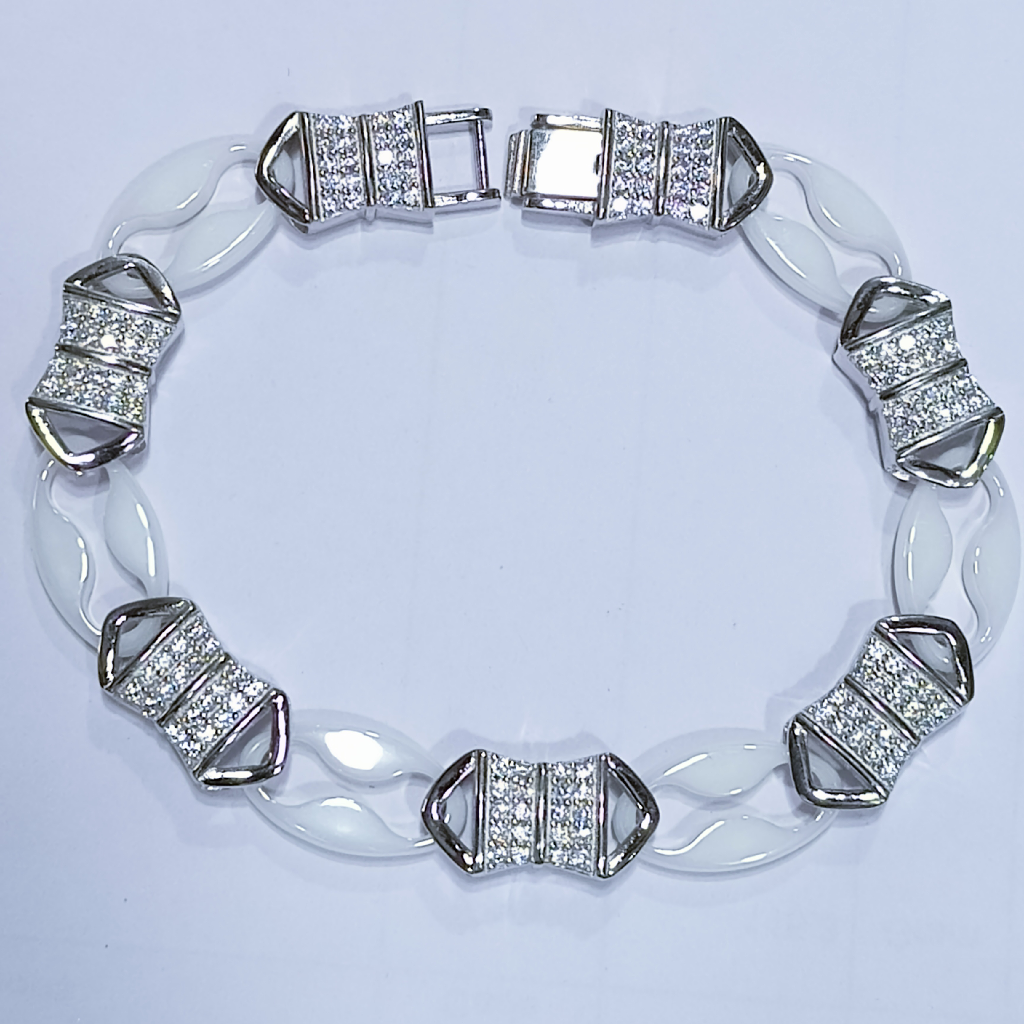 92.5 Pure Silver With White Ciramic Bracelet