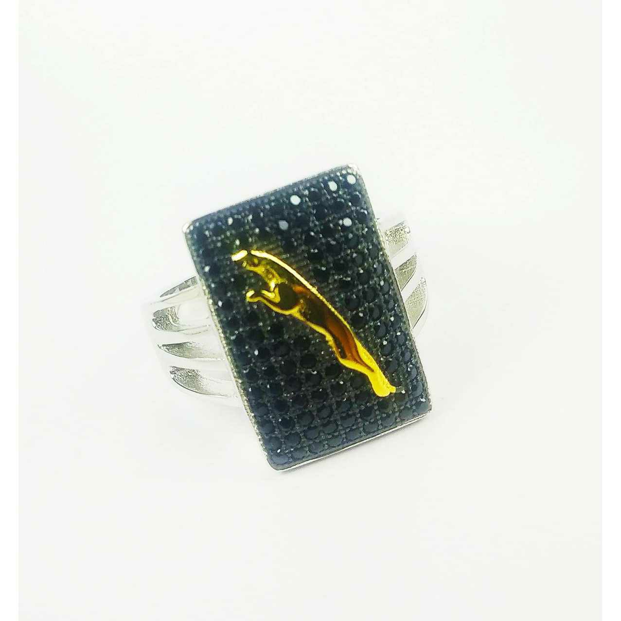 Fancy 925 Silver Gents Ring With Golden