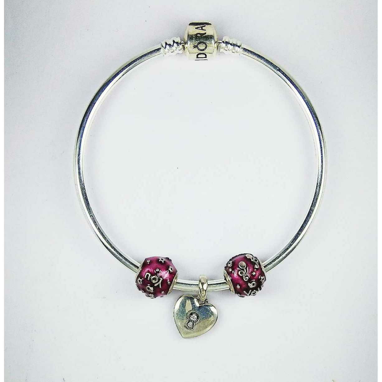 Fancy 925 Silver Ladies Kada Bracelet With Heart Shape