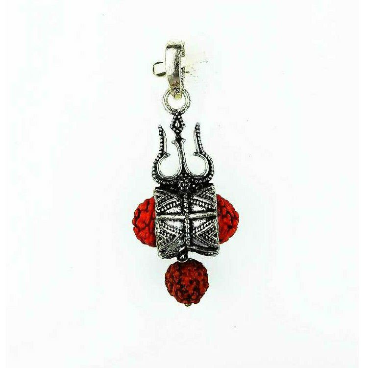 Fancy 925 Silver Ladies Pendant With Rudraksh Damru And Trishul
