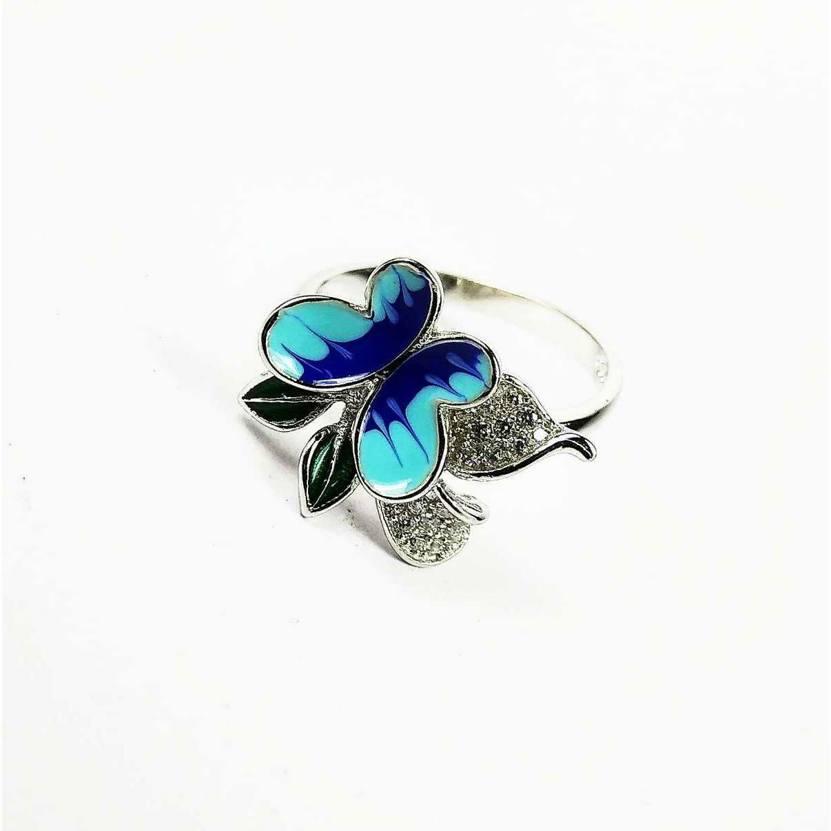 Descent Designer 925 Silver Ladies Ring With Blue Butterfly