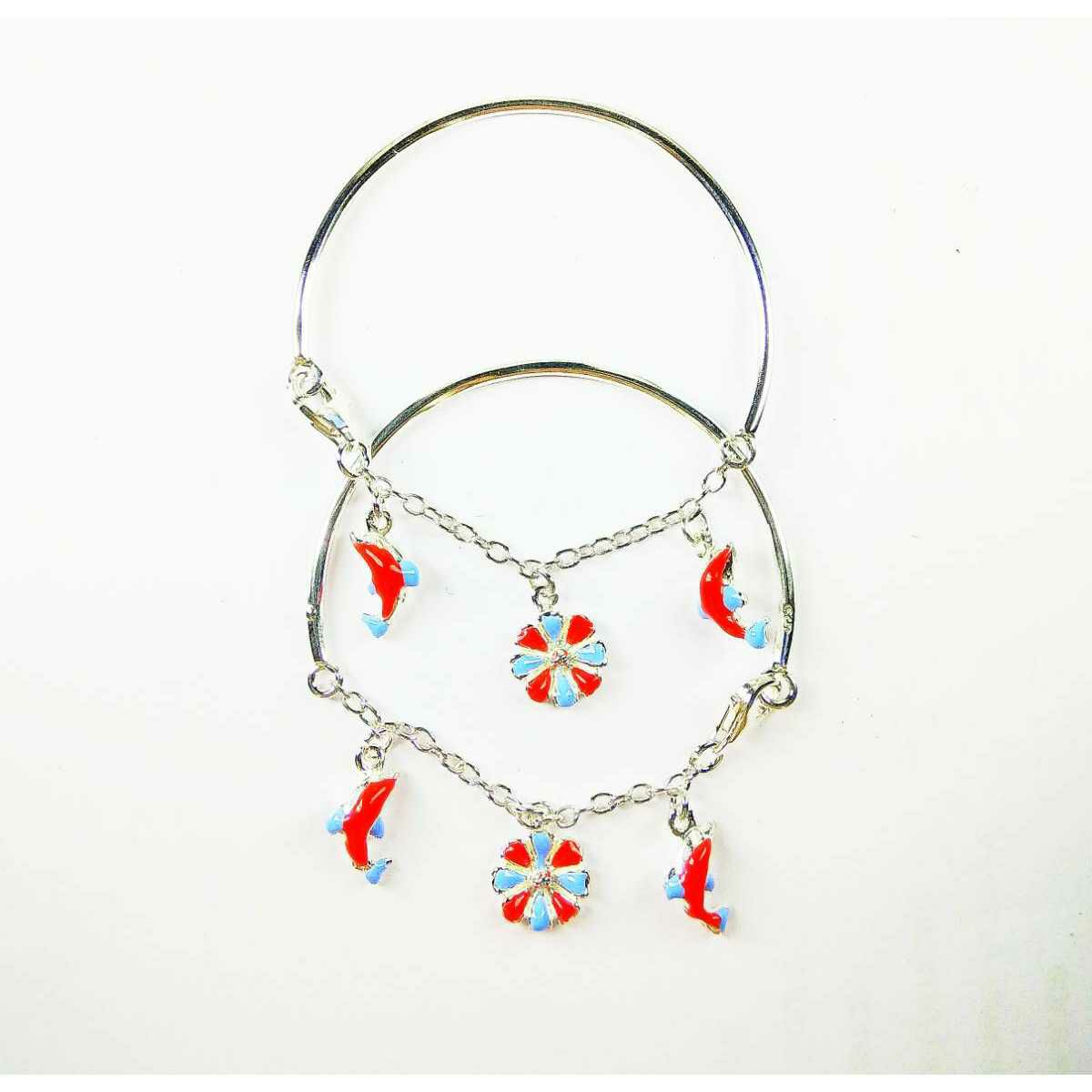 925 silver baby bracelet with flower and dolphins