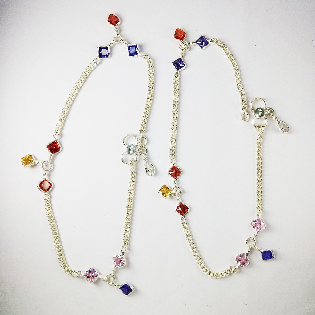 Light Weight 925 Silver Anklets With Multiple Stones