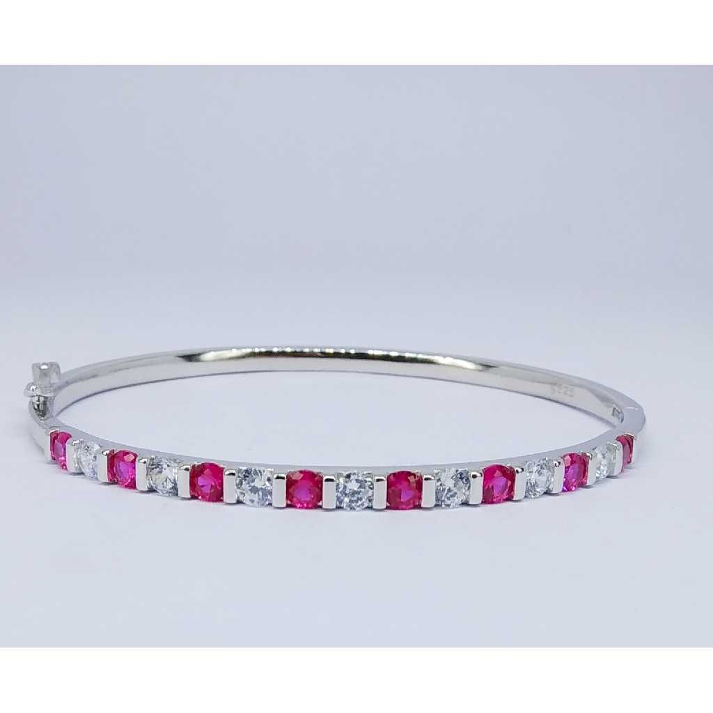 92.5 Sterling Silver Pink Stone Ladies Kada Bracelet