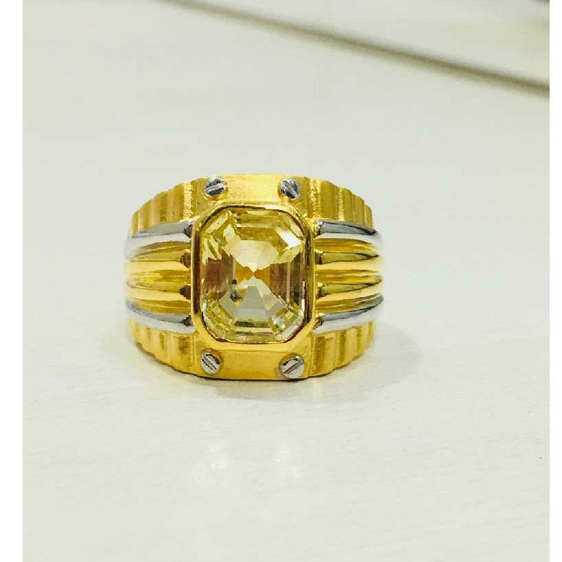 916 Yellow Stone Gold Gents Ring