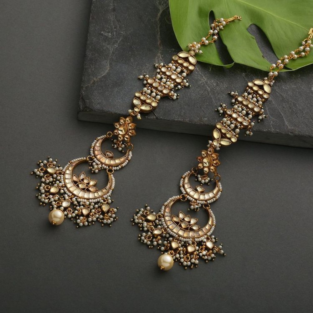 22k gold with kundan hair chain
