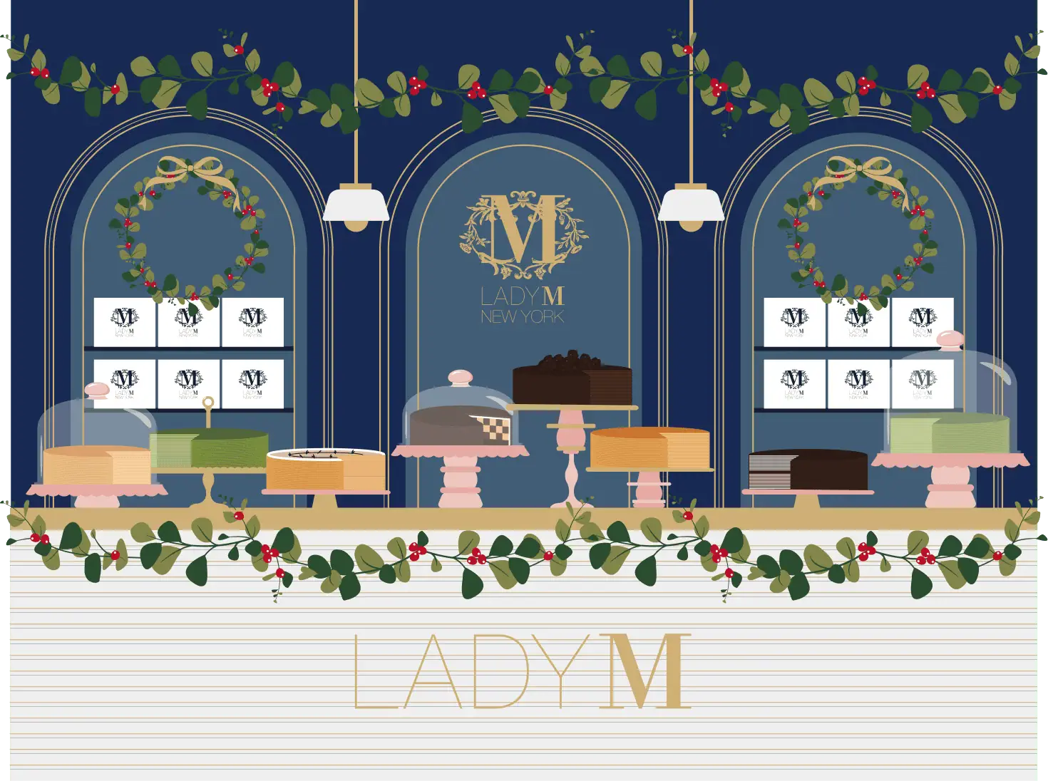 Illustration Holiday Scene at Lady M Boutique