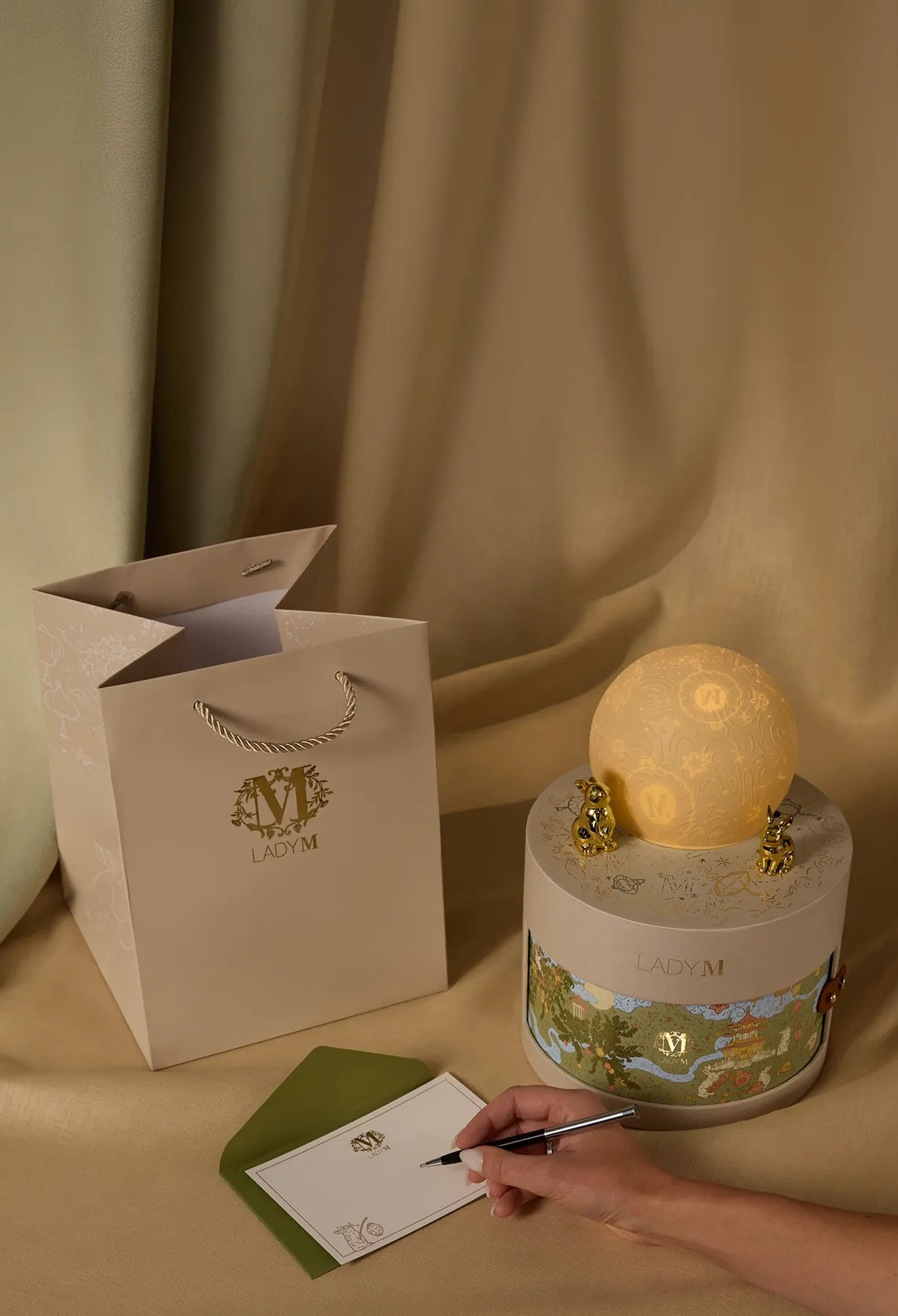 Coordinating gift bag and personalized notecard with the Moonlit Reverie gift set