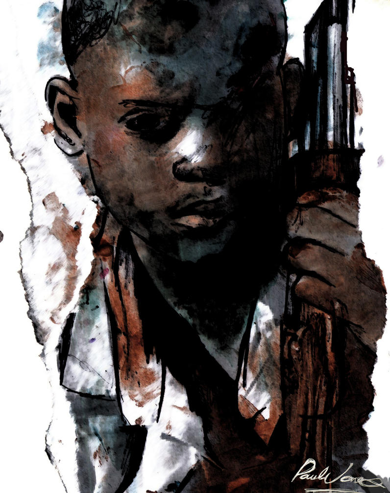 Digital Art - A striking portrayal of a child soldier, a poignant depiction created by artist Paul-Alanjones on DeviantArt
